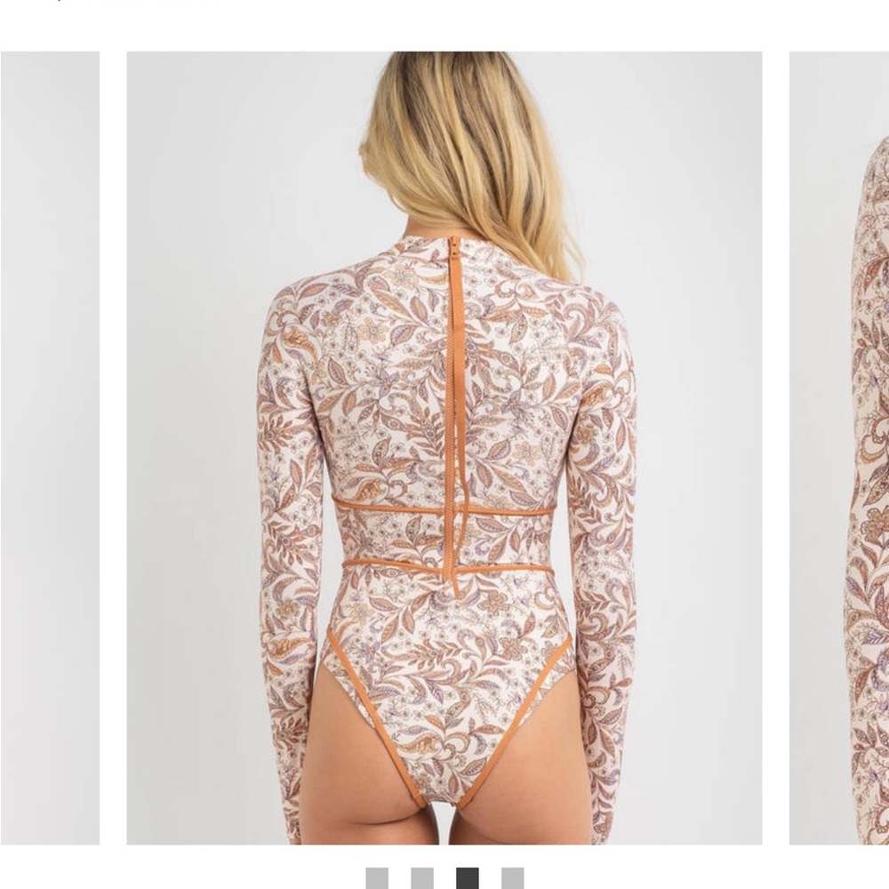 Rip Curl Floral Long Sleeve One Piece Swimsuit - Cream and Orange - Picture 2 of 9